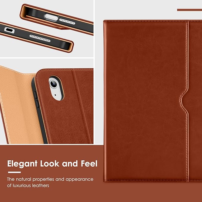 VIKESI Keyboard Case for iPad (A16,2025) 11th Generation/iPad 10th Generation Case (10.9" 2022),Premium Leather Smart Cover,Built-in Breathing Light,Function Row,Pencil Holder,Card Slots - Tea Brown