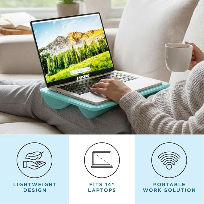 LAPGEAR Compact Lap Desk – Fits Up to 14″ Laptops – Aqua Sky – Style No. 43109