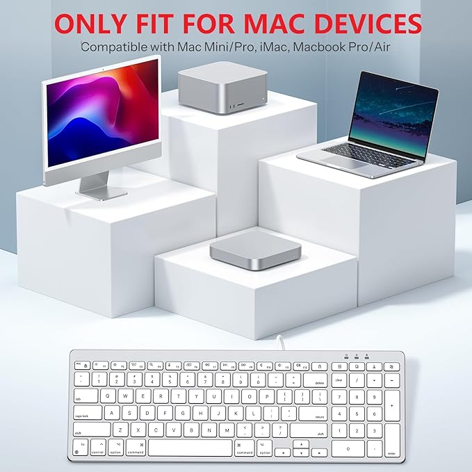OMOTON Wired Keyboard Compatible with Mac, with Dual Interface (USB and Type-C), Numeric Keypad Compatible with MacBook Pro/Air, iMac, Mac mini/Pro Laptop, Silver