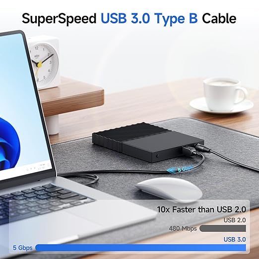 Cable Matters 2-Pack 5Gbps USB 3.0 Cable - 6ft, USB A to B Cable, USB3 Cord with Type-B 3.0 Connector for Hard Drive Enclosure/Built-in Hub and More, Black