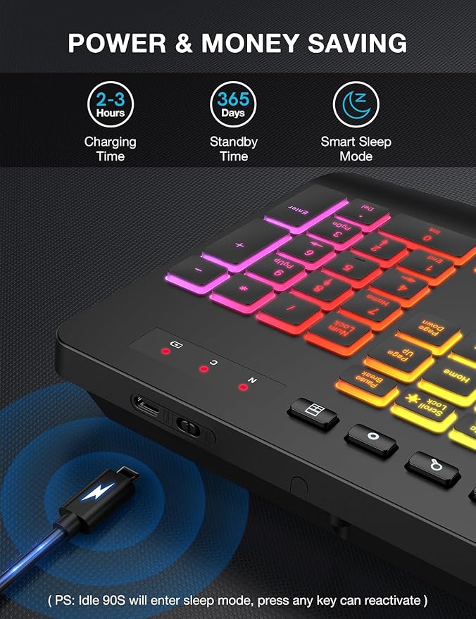 Wireless Keyboard with 8 Colored, 9 Effects Backlits, Wrist Rest, Phone Holder, Rechargeable Ergonomic Computer Keyboard with Silent Keys, 2.4G Lag-Free Cordless Set for PC, Laptop, Windows, MacBook