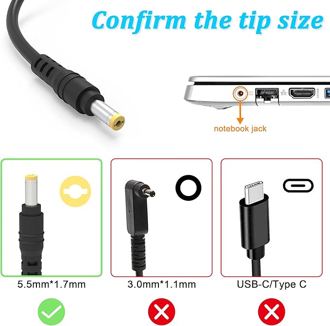 19V 3.42A 65W Laptop Charger for Acer Aspire E15 E1-532-2635 E1-571 E1-531 E3 E5 E5-511 E5-571 E5-573 E5-573G E5-575 E5-576G E5-575G E5-521 E5-522 ES1 ES1-531 ES1-511,ChromeBook C7 C710 AC710