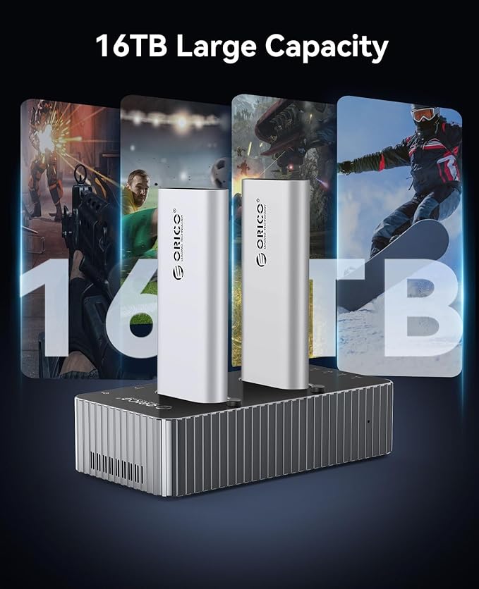 ORICO 40Gbps M.2 NVMe Hard Drive Docking Station with Offline Clone Dual-Bay NVMe Cloner with USB C Cable for Both (M Key, B+M Key) PCIE NGFF Dock, Compatible Size 22110 2280 2260 2242 2230-IT28N