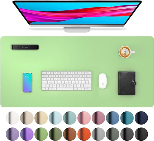Aothia Leather Desk Pad Protector, Mouse Pad, Office Desk Mat, Non-Slip PU Leather Desk Blotter, Laptop Desk Pad, Waterproof Desk Writing Pad for Office and Home (31.5" x 15.7", Foam Green)