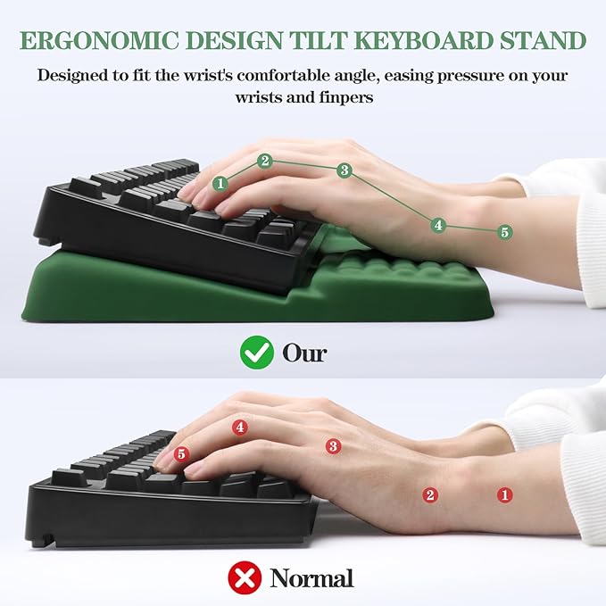 Keyboard Stand with Wrist Rest, Computer Wrist Support Pad, Ergonomic Comfy Tilted Keyboard Holder Lift Tray with Wrist Pad, Soft Memory Foam Desk Cushion for Office Home (Green)