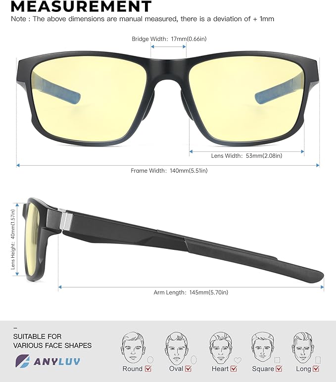 ANYLUV Blue Light Glasses Men Women Computer Gaming Glasses Anti Eyestrain Lightweight Blue Light Blocking Glasses