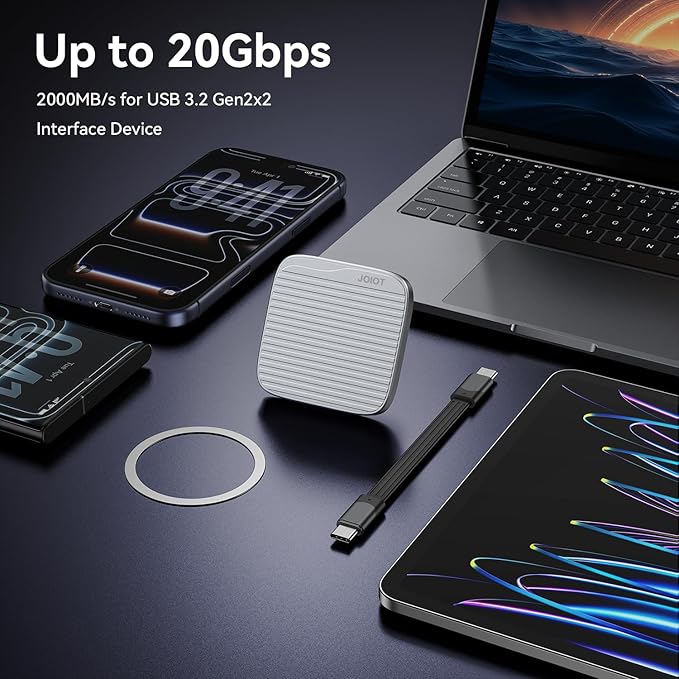 960G External SSD Magnetic Portable SSD USB 3.2 Gen 2x2 up to 2000MB/s 4K 120 fps ProRes HDR Video Record Metal USB-C External Solid State Drive for iPhone 16 Pro Max, Smartphone, Tablet, Laptop