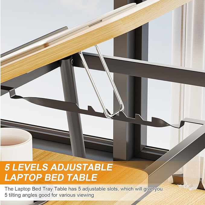 Laptop Desk for Bed, Adjustable Laptops Stand with 5 Adjustable Angles, Portable Lap Tray Table with Cup Holder, Laptop Bed Desk Tray for Eating Working Writing Reading (Walnut)