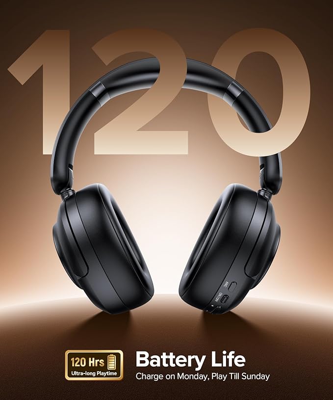 Hybrid Active Noise Cancelling Headphones,120H Playtime Bluetooth 6.0 Over Ear Headphones with Hi-Res Audio,5 ENC Mics Clear Call,HiFi Stereo Foldable Wireless Headphone Headset for Travel Office Game