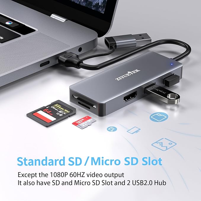 USB 3.0 to hdmi Adapter&USB c to hdmi Adapter 2 in 1,ZIYUETEK 5-in-1 USB C and USB3.0 Docking Station, Suitable for MacBook Pro/Air/M1/M2/Mac, Windows7/8/10/11, Android 7 and Above