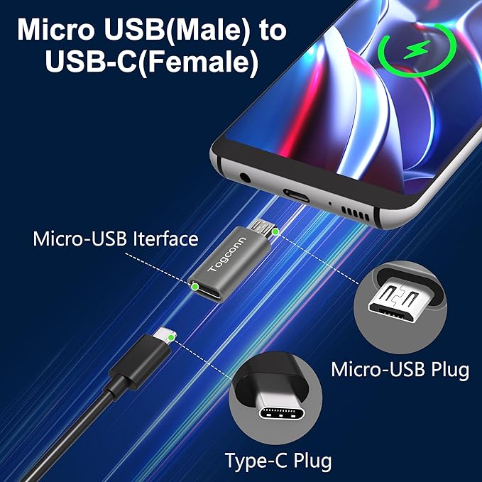 USB C to Micro USB Adapter 2 Pack, USB Type-C (Female) to Micro USB (Male) Convert Connector Support Charge & Data Sync Compatible with Galaxy S7 Edge, S6, Nexus 6/5 and Other Micro Devices