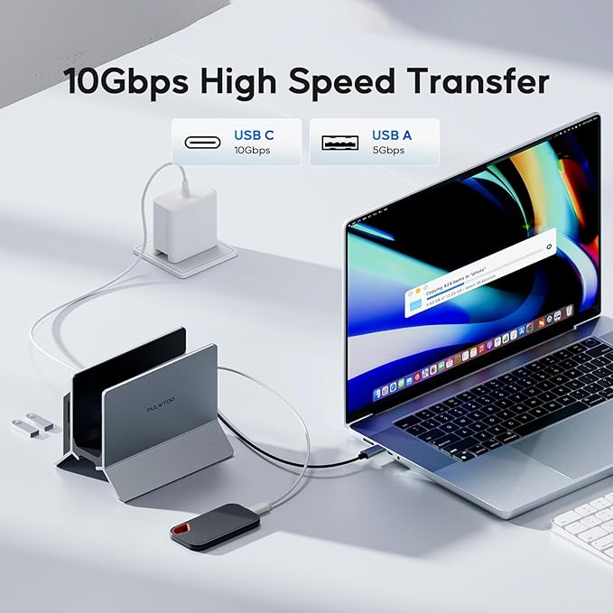 Vertical MacBook Docking Station, PULWTOP Docking Station for Mac mini with M.2 NVMe case for MacBook Pro/Air, 4K@60Hz HDMI, 2USB C 10Gbps, SD/TF, 100W PD, RJ45, 2 USB A for Windows Laptops
