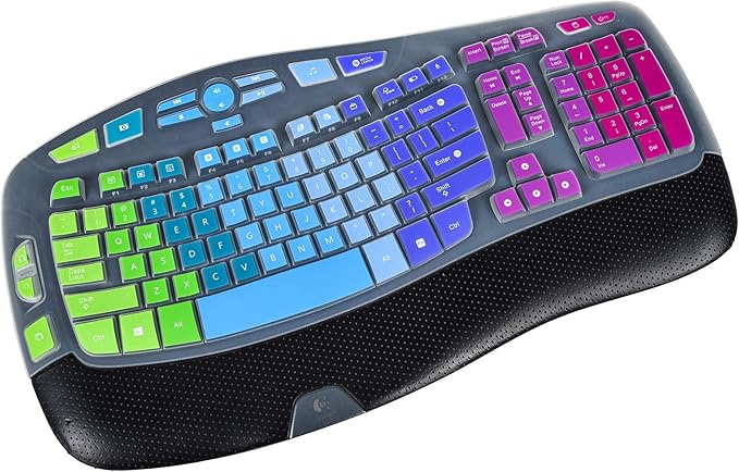 Keyboard Cover for Logitech K350 MK550 MK570 Wireless Wave Keyboard,Logitech K350 Ergonomic Keyboard Accessories, Ultra Thin Silicone Keyboard Cover-Rainbow