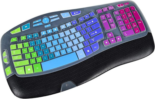 Keyboard Cover for Logitech K350 MK550 MK570 Wireless Wave Keyboard,Logitech K350 Ergonomic Keyboard Accessories, Ultra Thin Silicone Keyboard Cover-Rainbow