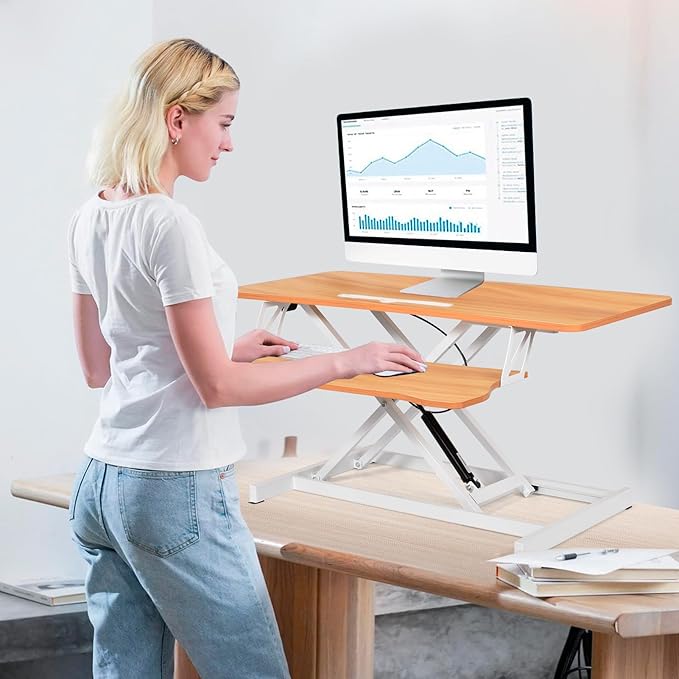 37" Desk Converter, Height Adjustable Stand Up Desk Converter, 2 Monitor Standing, Sit to Stand, Quick Sit to Tabletop, Riser Workstation with Wide Keyboard Tray