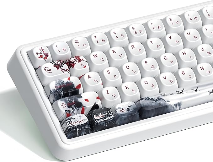 dagaladoo White Japanese PBT Keycap Set,Cherry Blossom MOA Profile Keycaps Full Set,Dye-Sub 134-key Custom Keyboard Key caps for 100% 75% 65% 60% TKL US Layout Mechanical Keyboard