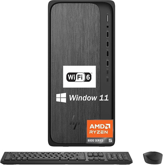 HP OmniDesk Tower Desktop Computer • 8-core AMD Ryzen 5 8500G Processor • 64GB DDR5 • 1.5TB Storage (1TB SSD + 512GB External) • HDMI + DP • Wi-Fi 6 • Wireless Keyboard & Mouse • Windows 11