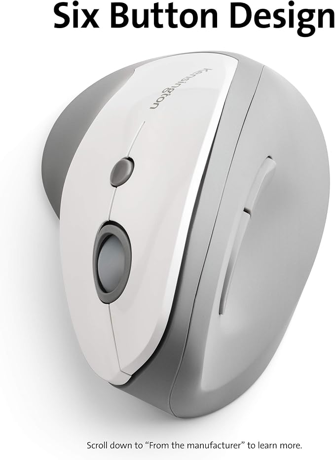 Kensington Pro Fit Ergo Vertical Wireless Mouse- Gray, White