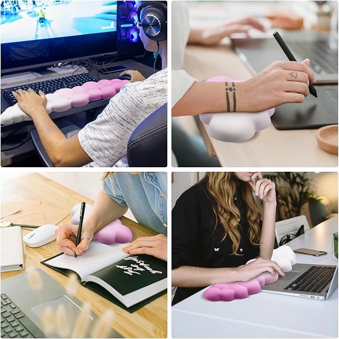 2X Cloud Wrist Rest - Memory Foam Keyboard Palm Rest with Non-Slip Base for Office, Computer, Laptop, Gaming (Purple)
