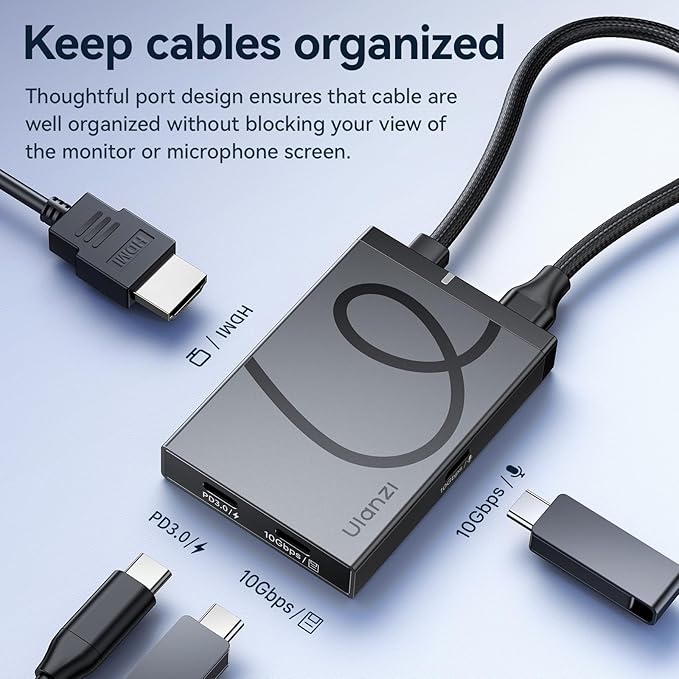 ULANZI H1 USB C Hub Docking Station 4k HDMI Monitor, PD 100W Charging Dual 10Gbps USB 3.2 Date Transfers, 1/4" Thread with Cold Shoe Mount for iPhone iPad MacBook Air Video Recording