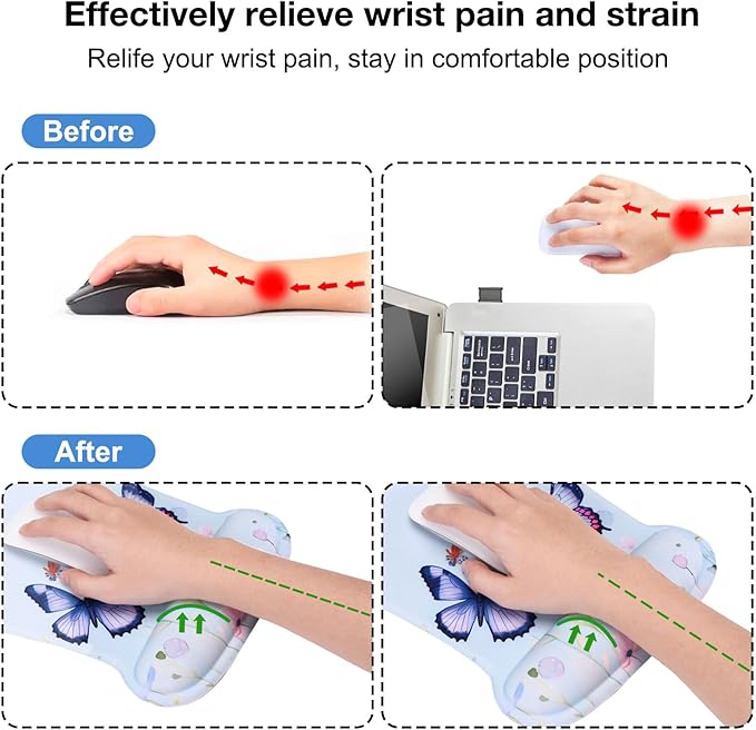 MEGREZ 4-in-1 Ergonomic Memory Foam Wrist Rest Set, Desk Pad, Mouse Pad with Wrist Rest, Keyboard Pad, Suitable for Office Workers, Programmers & Gamers–Relieve Typing & Gaming Fatigue,