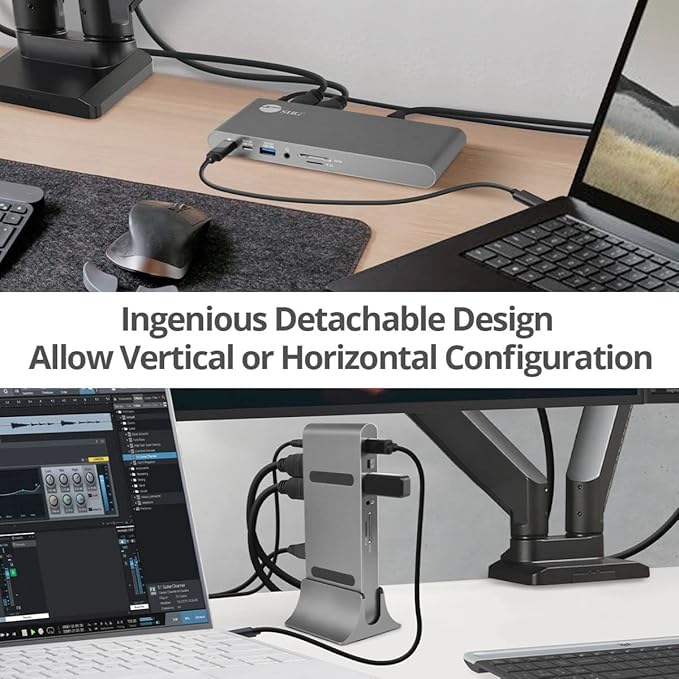 SIIG 4K USB-C MST Docking Station Dual 4K60Hz Display for Windows Laptops, Thunderbolt 3 Compatible, 60W PD, HDMI, Ethernet, SD/TF 3.0, USB 10G, Audio, Vertical/Horizontal Design (JU-DK0N11-S1)