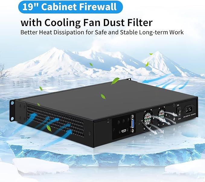 1U N100 Firewall Appliance Rackmount, 19” Rack Firewall Hardware with 6 Port i226-V 2.5GbE LAN, 1U OPNsense Homelab Server DDR5 8GB RAM 256GB SSD, HD + VGA Dual Display
