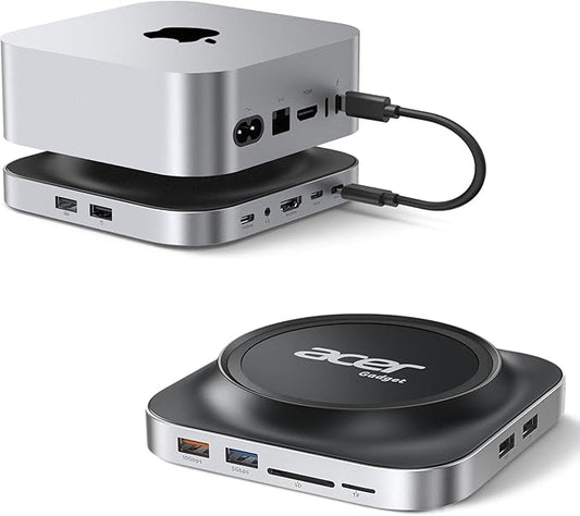 Acer Gadget Mac Mini M4 Dock, 8TB M.2 NVMe/SATA SSD Enclosure & Stand, 4K@144Hz HDMI, 10Gbps USB-C & USB-A Hub, SD/TF Card Reader, 3.5mm Audio, Aluminum Docking Station for Mac Mini M4 & M4 Pro, Black