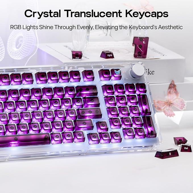 EPOMAKER Lusterfly Jelly Keycaps Set - 123 Keys Double-Shot Laser Engraved, MDA Profile, ABS+PC, Non-Shine-Through, MX-Compatible for 61/68/84/87/98/100/104-Key Mechanical Keyboard (Red)