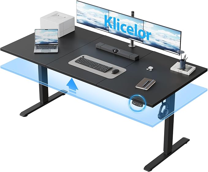 Klicelor 63 Inch Large Electric Standing Desk, Height Adjustable Office Desk, Sit Stand Up Computer Gaming Desk with Memory Preset, Three-Piece Desktop, Black