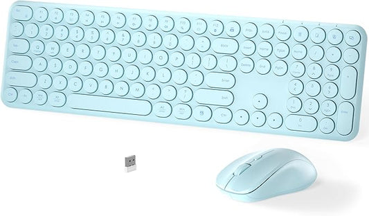 Wireless Keyboard and Mouse Set – MPTOG Full-Sized 110Pcs Slim Round Key Design, Quiet Typing, Adjustable DPI Ergonomic Mouse, Wireless Combo for PC, Mac, Laptop, Tablets(Crystal Blue)