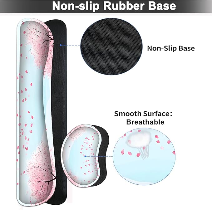 Large Mouse pad and Keyboard Support Set, Ergonomic Memory Foam Keyboard Wrist Rest, Extended Gaming Mouse Pad with Stitched Edges, Sakura Cherry Tree XXL Desk Mat (31.5 X 11.8 in)