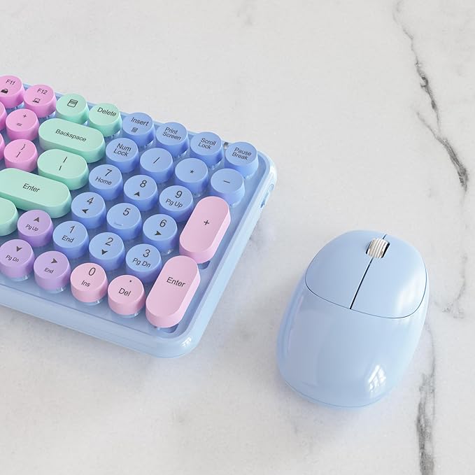 Wireless Keyboards and Mouse Combos, UBOTIE Colorful Gradient Rainbow Color Retro Typewriter Flexible Keyboard, 2.4GHz Connection and Optical Mouse(Purple Rainbow)