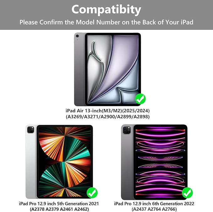 TQQ for iPad Air 13-inch (M4/M3/M2, 2026/2025/2024) & Pro 12.9 inch Case with Keyboard, Keyboard case for 12.9-inch iPad Pro 6th/5th Gen - with Pencil Holder for iPad Air 13-inch 2026 (Gray)