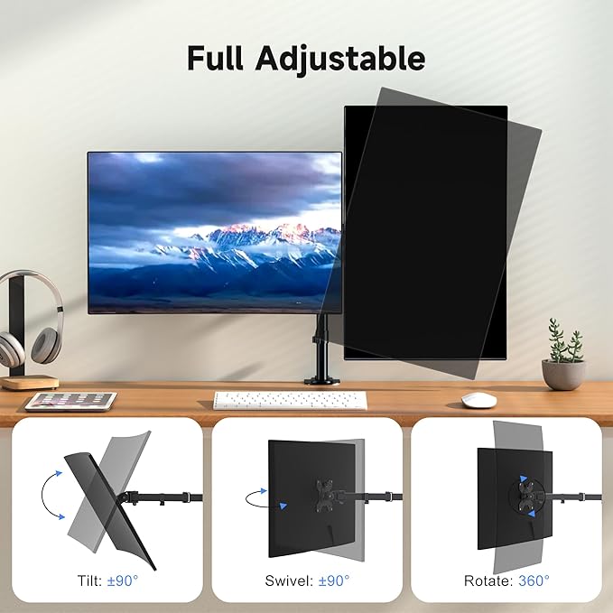 Pholiten Dual Monitor Stand, Heavy Duty Adjustable Monitor Arm Desk Mount for 2 Screens up to 32 Inches, Tilt, Swivel, Rotate, Supports 22 lbs per Monitor Arm