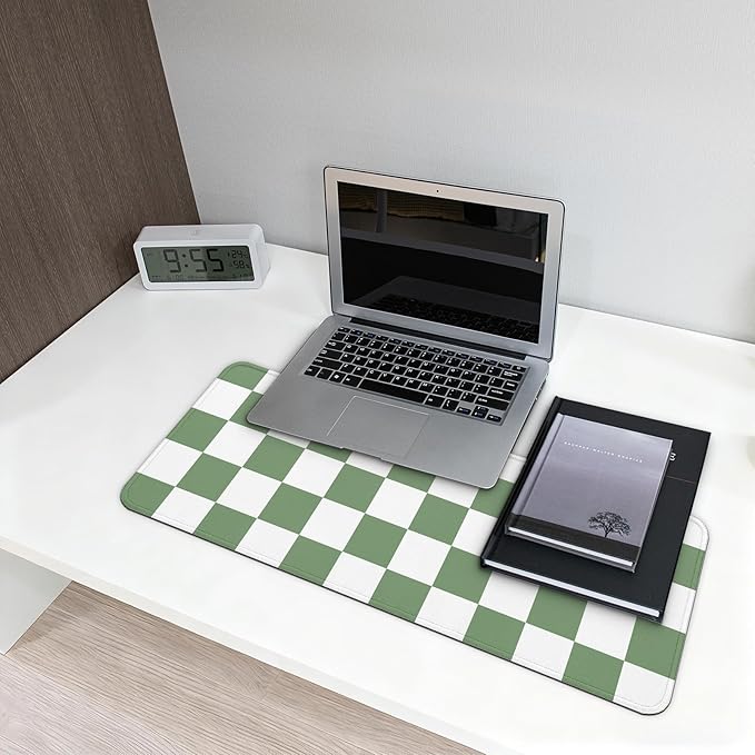 Gaming Mouse Pad with Non-Slip Base, Cute Mouse Mat with Stitched Edges for Keyboard and Mouse, Large Anime Mousepad for Computer, 31.5 x 11.8 inches (Green Checkered)