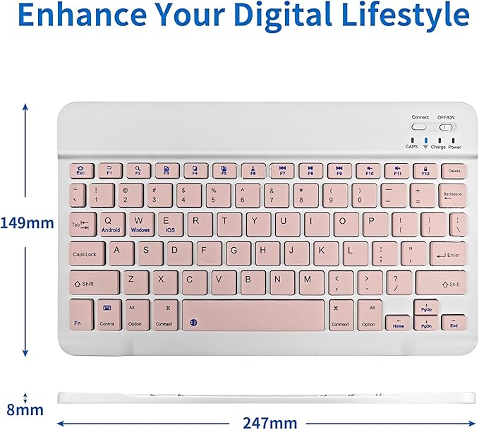 Wireless Portable Bluetooth Keyboard,Rechargeable Slim Mini Keyboard for Apple iPad iPhone,Fire Max 11 Fire HD 10,Samsung Tablet Phone Smartphone iPadOS iOS Android (10 Inch Pink)
