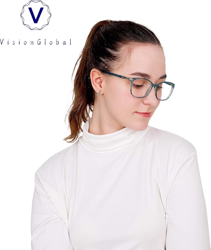 VisionGlobal Blue Light Blocking Glasses for Women Men, Stylish Square Frame(Slate Blue,No Magnification)