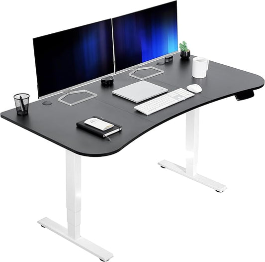 VIVO Electric 63 x 32 in Standing Desk, Memory Height Adjustment, 176 lb Frame Support, 2E Series, Black Top White Frame, DESK-KIT-2EWB
