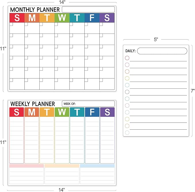 3 Pack Dry Erase Magnetic Calendar for Refrigerator - Monthly & Weekly & Daily Planner Magnet Whiteboard for Fridge Wall - Shopping, Meal/Menu, to Do List, Family Schedule Planning Board (9CO-3RIZH)