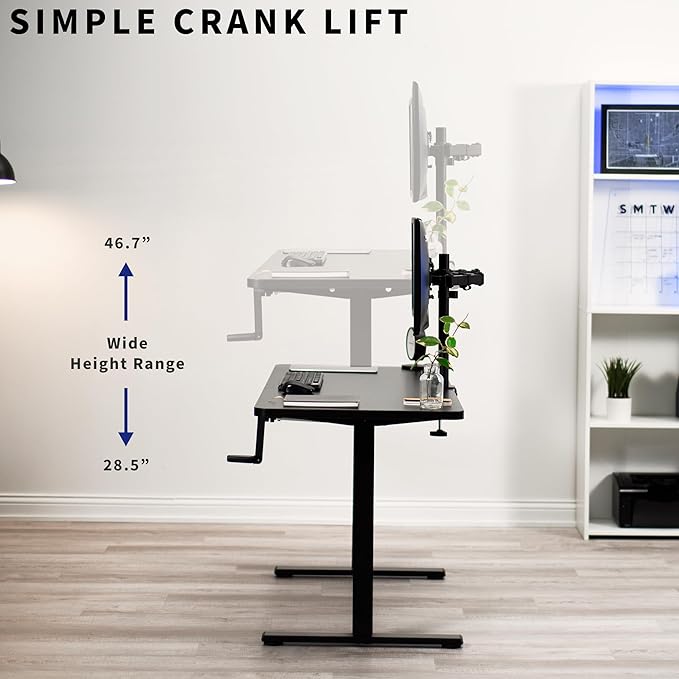VIVO Manual Height Adjustable 48 x 30 inch Stand Up Desk, Black Solid One-Piece Table Top, Black Frame, Standing Workstation with Foldable Handle, DESK-KIT-MB5B