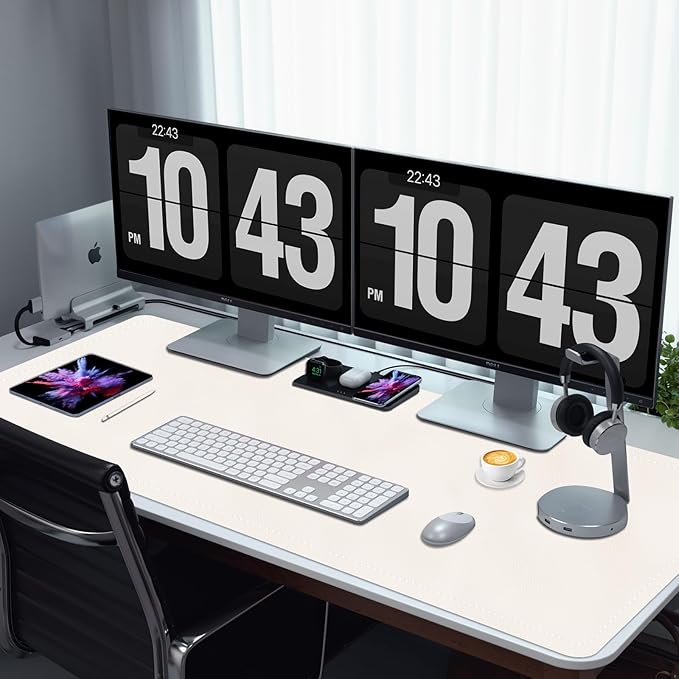 Large Desk Mat 35.4" x 17", PU Leather Desk Pad Protector, Non-Slip Large Mouse Pad for Desk, Waterproof Computer Desk Mat, Office Desk Pad for Keyboard Mouse, Desk Writing Mat (Ivory White)