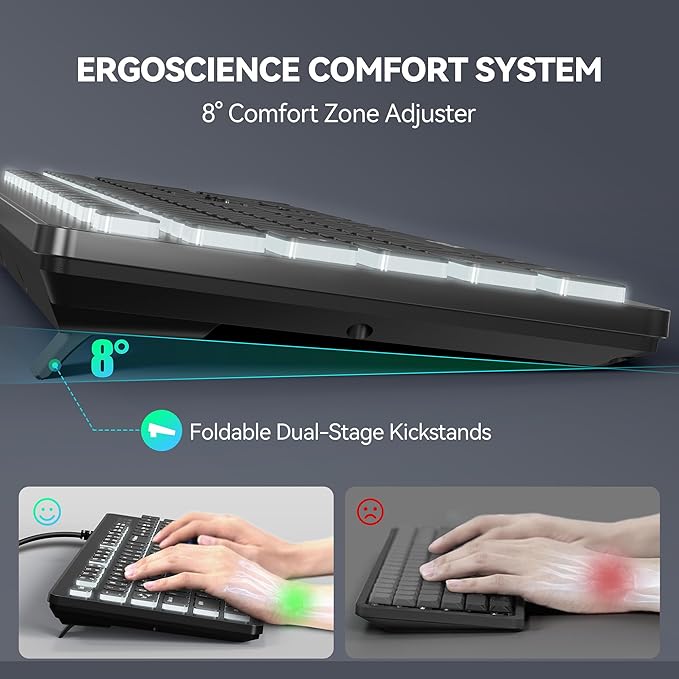 TECKNET Wired Keyboard,Silent USB Keyboard for Office,Spill-Resistant,Slim Full-Size Membrane Layout,Plug and Play for PC/Laptop/Mac-7 Colors Backlit