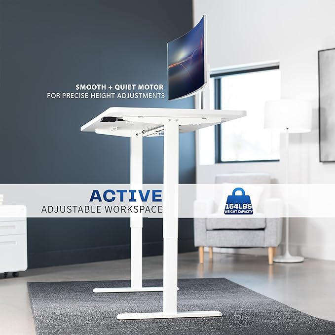 VIVO Electric 60 x 30 inch Stand Up Desk, Height Adjustable, White Top White Frame, Home and Office Furniture Sets, DESK-KIT-0W6W