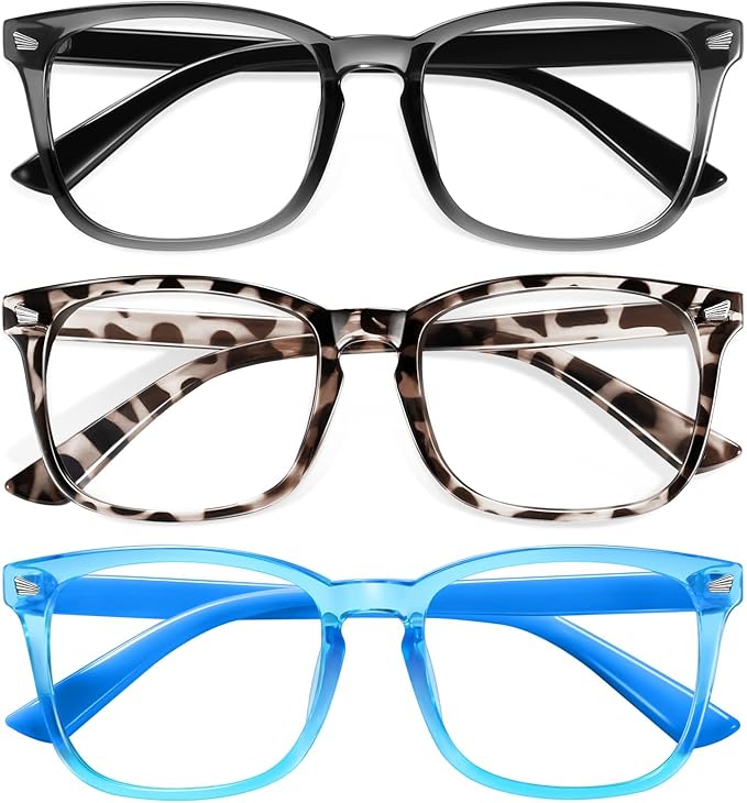 Okany Blue Light Glasses for Kids 3 Pack Blue Light Blocking Glasses for Girls Boys Computer Gaming Screen Glasses, Anti Glare Eyestrain Teen Fashion Glasses Age 3-10