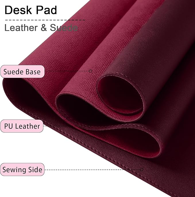 47.2" x 23.6" Large Desk Pad - Non-Slip PU Leather Mat, Waterproof Writing Blotter for Work, Computer Mouse Pad, Keyboard Mat (Burgundy)