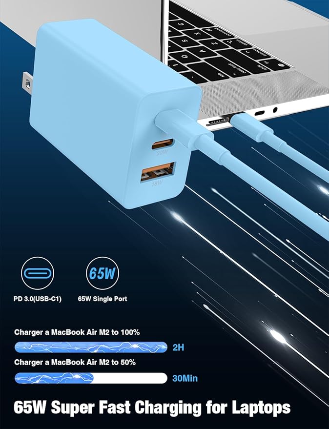 2Pack 100W USB C Wall Charger Block, 3-Port USB C Charging Adapter,65W Type C Super Fast Charging Power Plug Cube for MacBook Pro/Air,i-Pad Pro,i-Phone 17/16/15, Galaxy S25,and More
