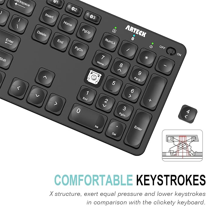 Arteck Universal Backlit 7-Colors & Adjustable Brightness Multi-Device Full Size Wireless Bluetooth Keyboard for Windows, iOS, iPad OS, Android, Computer Desktop Laptop Surface Tablet Smartphone