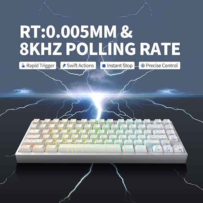 MG75PRO 81 Keys Wired Magnetic Switch Mechanical Keyboard, Hall Effect, 8KHZ/ARGB/CNC Aluminum, Gasket Structure Gaming Keyboard(White)