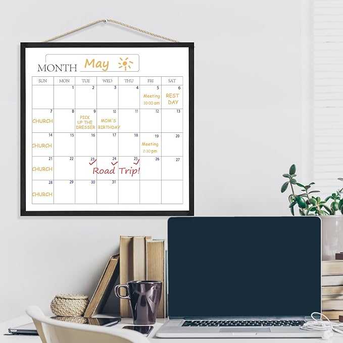Umtiit Monthly Calendar Dry Erase Whiteboard 19.7 x 19.7 inch(50 x 50 cm), Black Wood Frame, Magnetic Surface Whiteboard for Planning/Schedule/School Timetable/Memo(YLBB-5050BK,US)